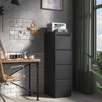 IKIMI 4 Drawer Locking File Cabinet with Wheels,Black Metal Mobile Filing Cabinets,Vertical File Cabinet for Home Office,Rolling Storage Cabinet for A4/Letter/Legal Size File,Assembly Required