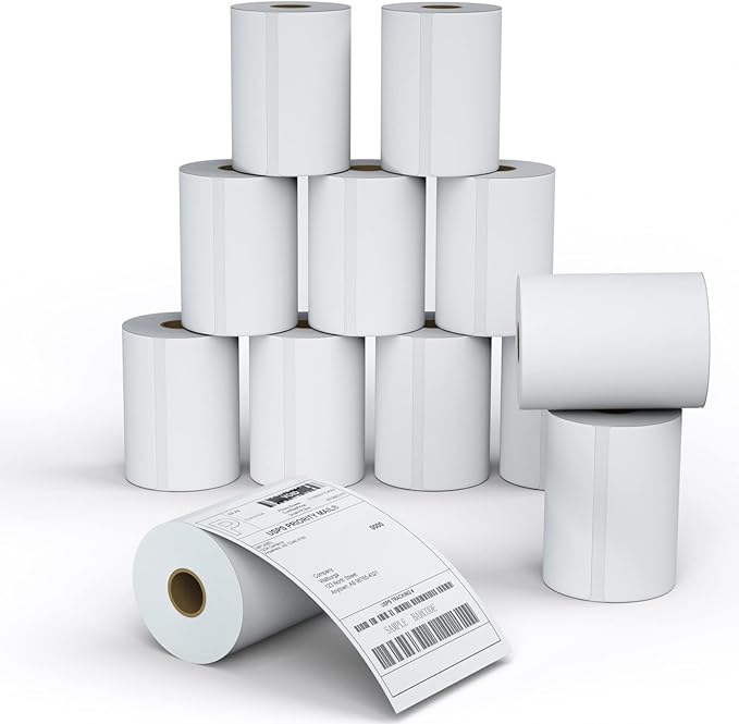 MFLABEL 4x6 Thermal Shipping Labels - 12 Rolls of 250, Perforated & Smudge-Proof Direct Thermal Labels Compatible with Rollo, Zebra, for Amazon UPS FedEx Shopify