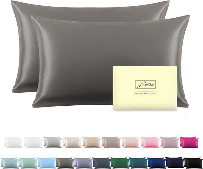Silk Pillow Cases 2 Pack Soft Breathable and Sliky King Size Pillow Cases Set by Suatien