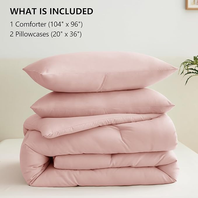 CozyLux California King Comforter Set Blush Pink, 3 Pieces Cal King Solid - Image 6
