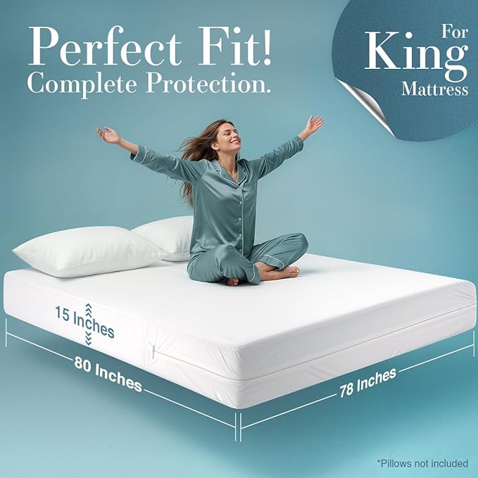Utopia Bedding Mattress Protector Zippered King Size, 100% Waterproof Bed Bug - Image 5