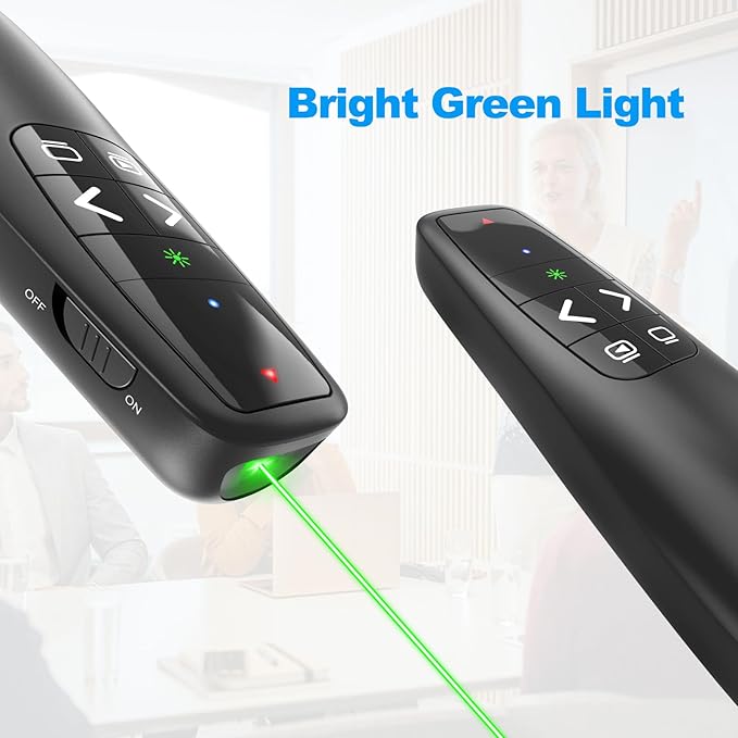 Presentation Clicker for PowerPoint, Wireless Presenter Remote Green Laser Pointer Computer Clickers, USB A Project Power Point PPT Clicker for Mac Laptop Office, Slideshow Google Slide Advancer