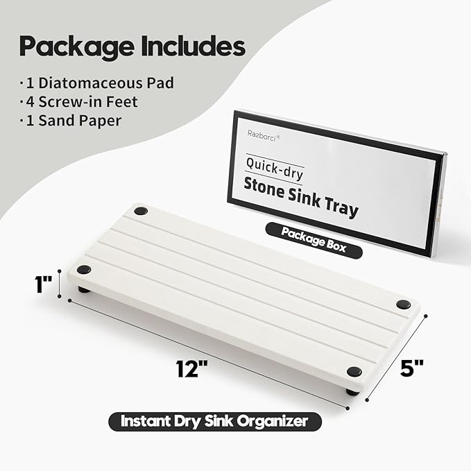 Razborci Instant Dry Sink Caddy Kitchen Sink Organizer, Quick Drying Stone Tray - Image 6