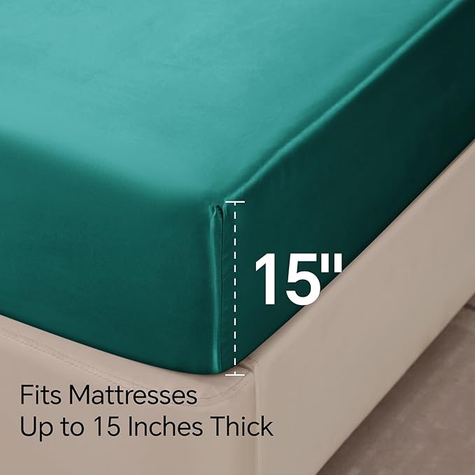 BEDELITE Satin Sheets Twin XL Size Bed Set, Luxury Soft Teal Silky Sheets - Image 6