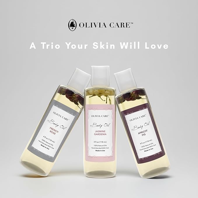 Olivia Care 3 Pack Body Oils: Apricot Fig, French Rose, Jasmine Gardenia - Image 7