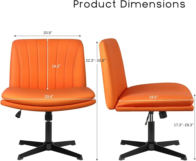PUKAMI Criss Cross Legged Office Chair,Armless Office Desk Chair No Wheels,PU Leather Modern Swivel Vanity Chair,Height Adjustable Wide Seat Mid Back Computer Task Chair for Home Office