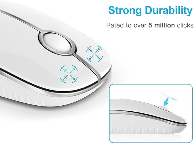 VssoPlor Wireless Mouse, 2.4G Slim Portable Computer Laptop Mouse with Nano Receiver Quiet Silent Optical Mice for Notebook, PC, Laptop, Computer-White and Silver