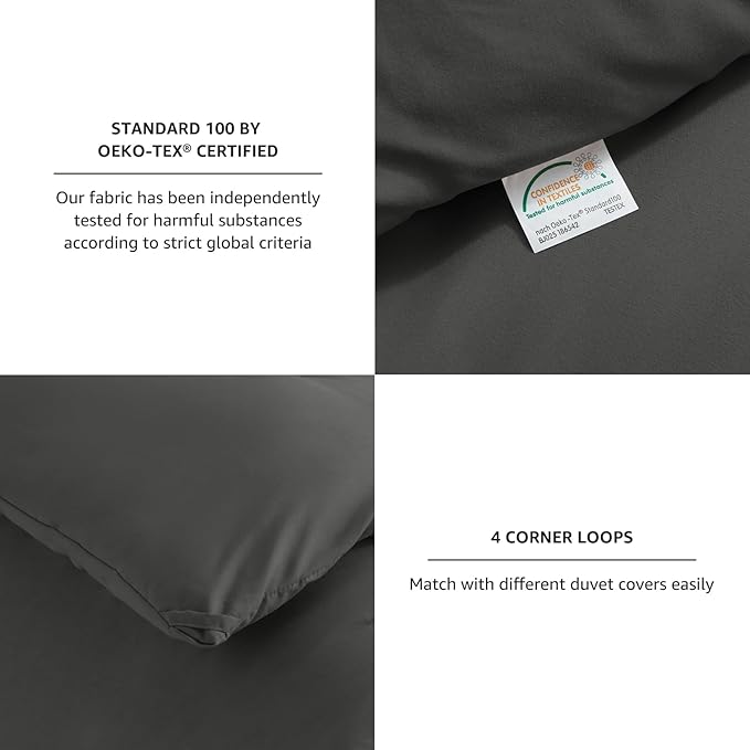 CozyLux Full Size Comforter Set Dark Grey, 3 Pieces Solid Breathable Quilted - Image 4