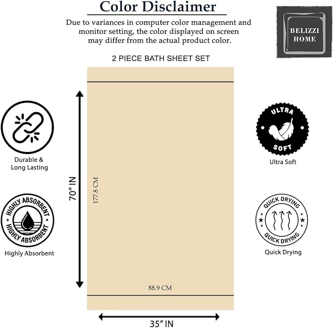 Belizzi Home Premium Cotton Oversized 2 Pack Bath Sheet 35x70-100% Pure Cotton - Image 6