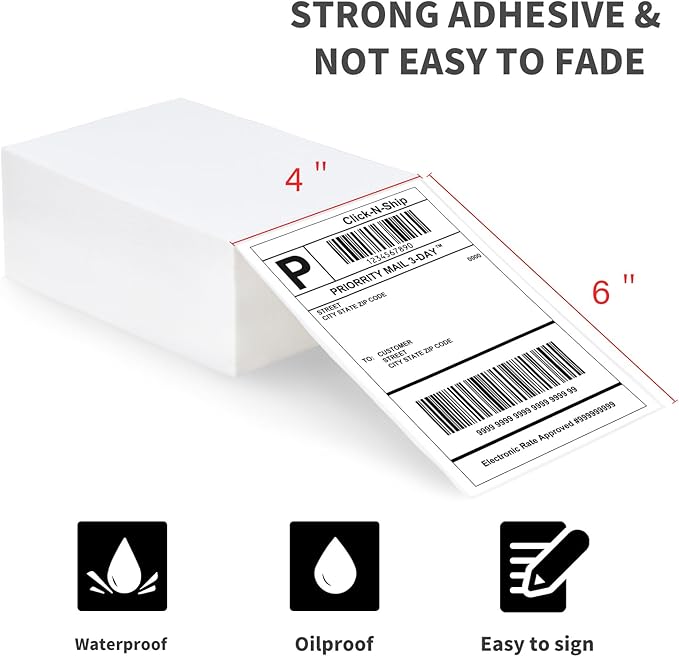 L LIKED 1000 4x6 Thermal Shipping Labels Fanfold, Direct Thermal Printer Labels Compatible with Zebra Rollo - Perforated Strong Adhesive