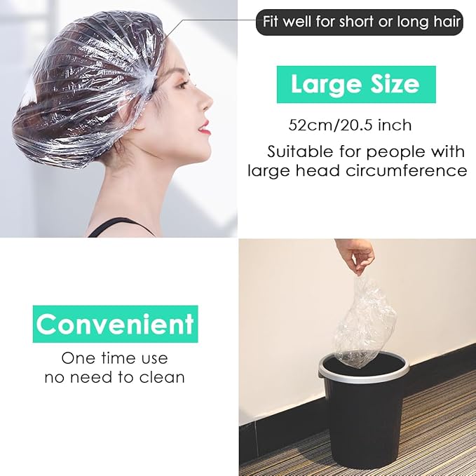 Keeygo Disposable Shower Caps 50 PCS Bath Caps Clear Waterproof Plastic Wraps - Image 5