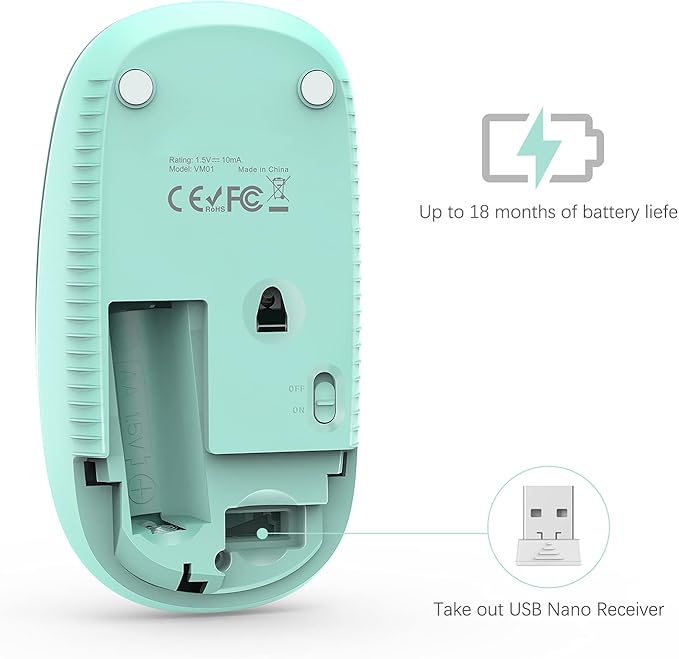 VssoPlor Wireless Mouse, 2.4G Slim Portable Computer Mice with Nano Receiver for Notebook, PC, Laptop, Computer (Mint Green)