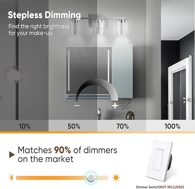 LED Modern Bathroom Light Fixtures Over Mirror, 3-Light Brushed Nickel Vanity - Image 9