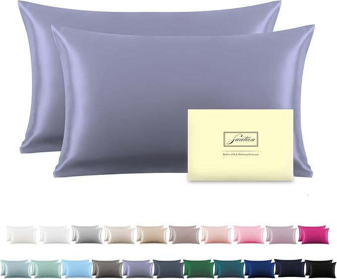 Silk Pillow Cases 2 Pack Soft Breathable and Sliky King Size Pillow Cases Set by Suatien