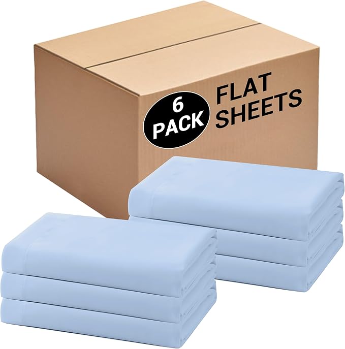 Bulk King Flat Sheets Only, 6 Pack Quick Sort Top Bed Sheet, Color-Coded Label by Culve