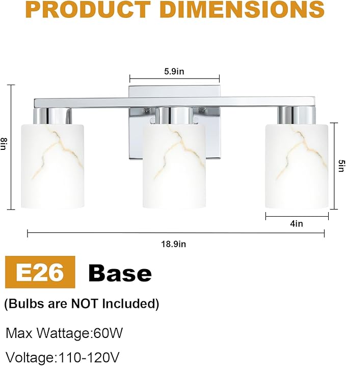 3-Light Bathroom Light Fixtures, Modern Vanity Lights, Chrome Metal Wall Lamp - Image 2