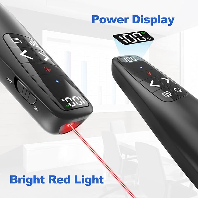 (2 Units) Rechargeable Presentation Clicker with Case, Power Digital Display Wireless Presenter Remote, Red Light Pointer Computer PowerPoint Clickers for Mac Laptop, Slideshow Google Slide Advancer