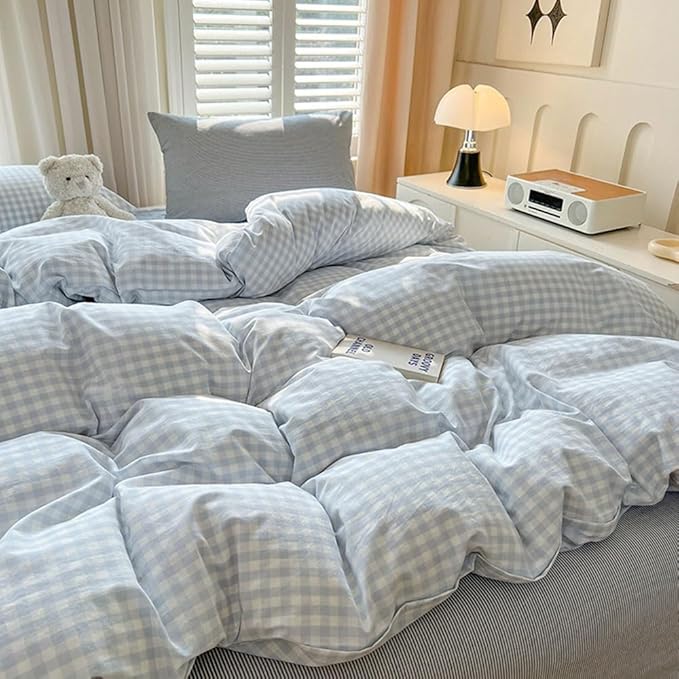 Nayoroom Gingham Duvet Cover King Size Blue White Plaid Checkered Comforter - Image 4