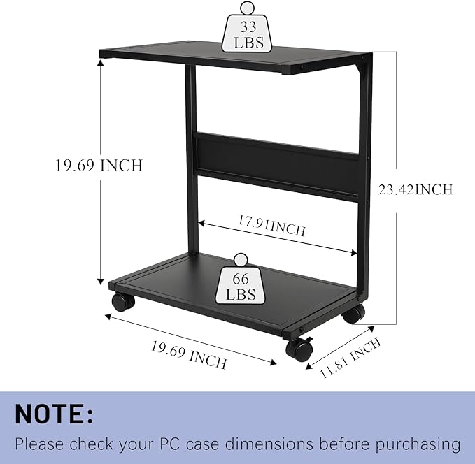 Bfttlity PC Stand Computer Tower Stand 2-Tier Metal CPU Holder with Locking Caster Wheels Suitable for Most PC (Black, L)