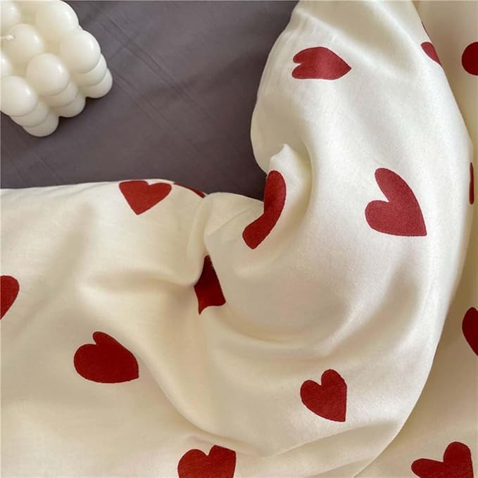 Nayoroom Heart Duvet Cover Queen Size Cute Red Love Heart Printed on White - Image 7