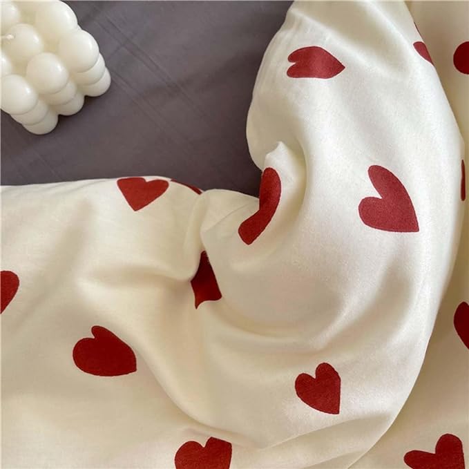 Nayoroom Heart Duvet Cover Full Size Cute Red Love Heart Printed on White - Image 7