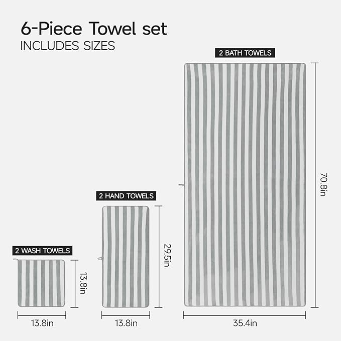 REDKISS Ultra Soft Bath Towel Sets 6-Piece 35"x70" | 100% Microfiber, Highly - Image 3