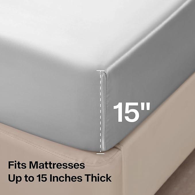 BEDELITE Satin Sheets Queen Size Bed Set, Luxury Soft Grey Silky Sheets - Image 5