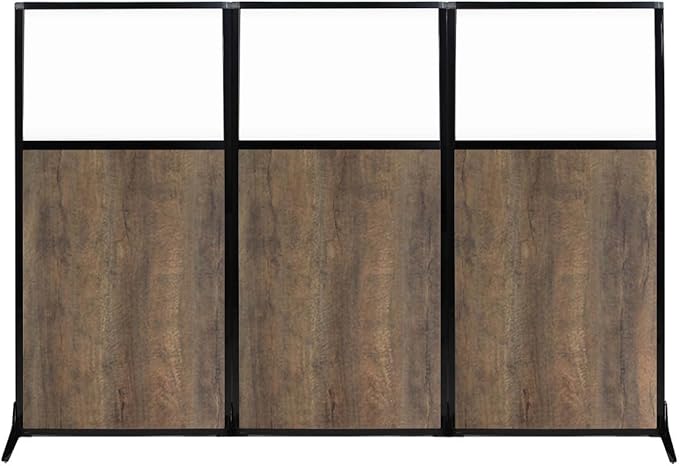 Versare Workstation Partition | Portable Wall Divider | Modern Office Cubicle | Free Standing Privacy Screen | Flexible Work Space | 99" x 70" Urban Oak Wood Grain Panels with Clear Window