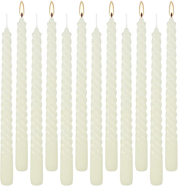 WPONSZU 10 Inch Ivory Spiral Taper Candle Set of 12 Pack Unscented Dripless - Image 2
