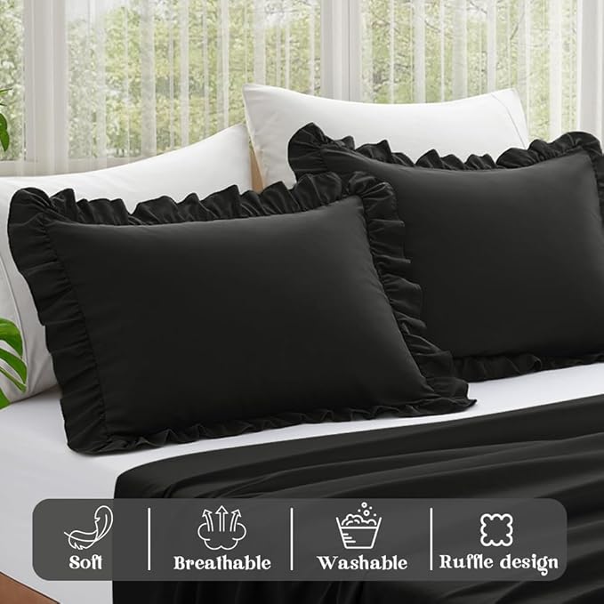 KKJIAF Ruffle Pillow Cases Queen Size Set of 2, Ruffled Pillow Covers - Image 4