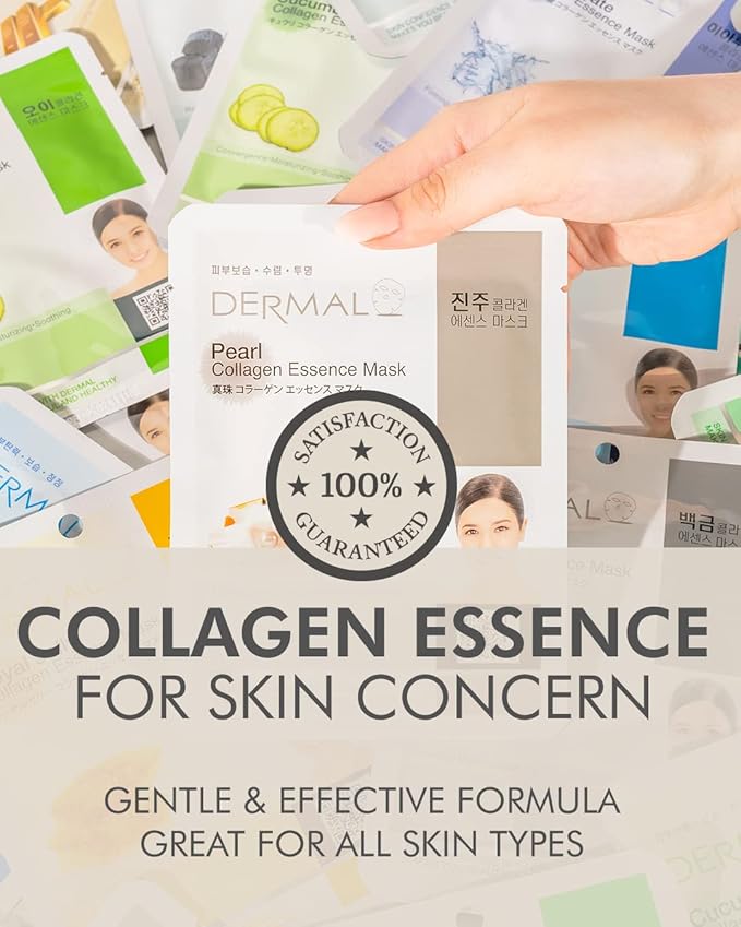 DERMAL A+B Korea Collagen Essence Full Face Facial Mask Sheet 32 Full Color SET - Image 3