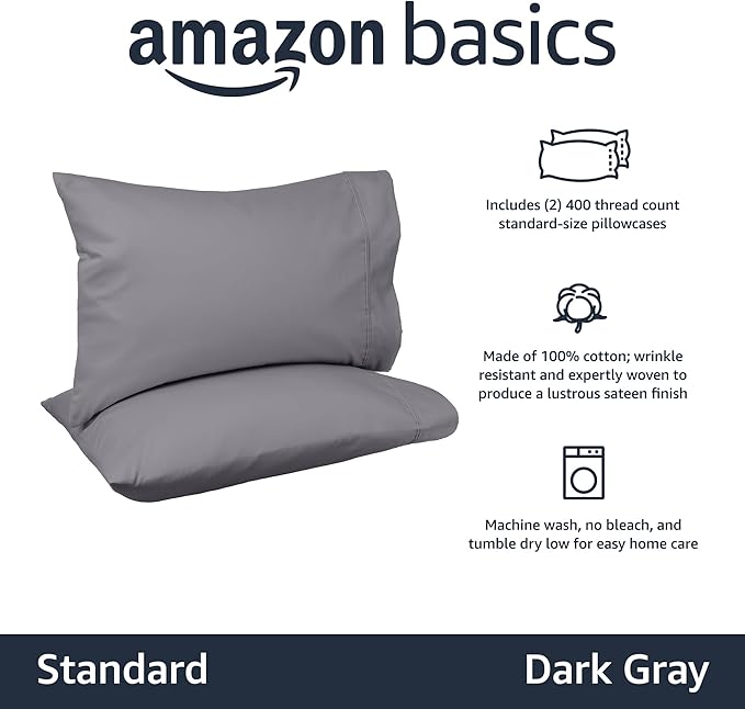 Amazon Basics 400 Thread Count 100% Cotton Pillow Cases, Wrinkle Resistant - Image 2