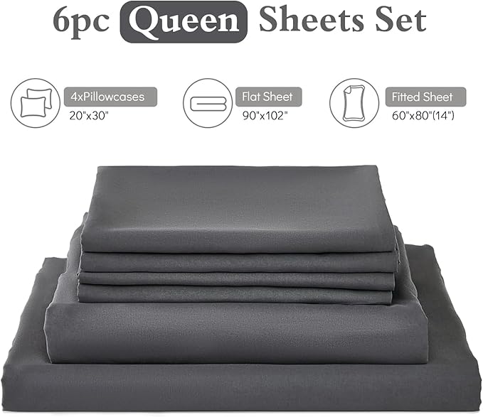 ILAVANDE Grey Queen Sheets Set 6 Piece, Hotel Luxury Super Soft 1800 Series - Image 7