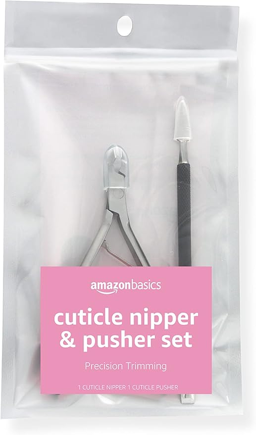 Amazon Basics Cuticle Nipper and Pusher Set, Manicure and Pedicure Nail Care by AmazonBasics