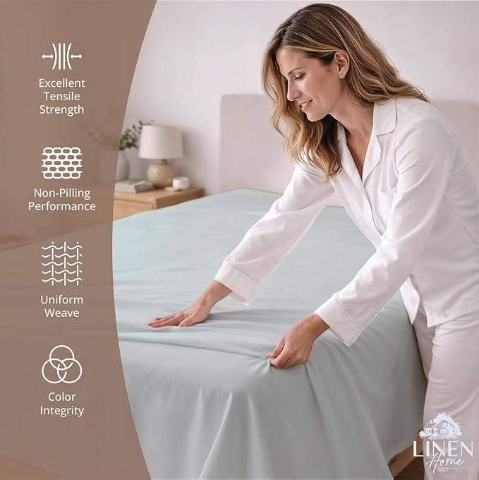Linen Home 100% Cotton Percale 1 Flat Sheet, Twin Size - Image 2
