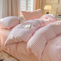 Nayoroom Gingham Duvet Cover Oversized King Pink White Plaid Checkered by Nayoroom