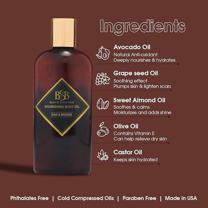 Brown Sugar Babe Bad and Bougie Body Oil, Grape Seed and Sweet Almond Fragrance - Image 3