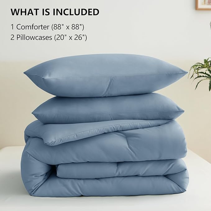 CozyLux Queen Comforter Set Grayish Blue, 3 Pieces Solid Comforters Queen Size - Image 7