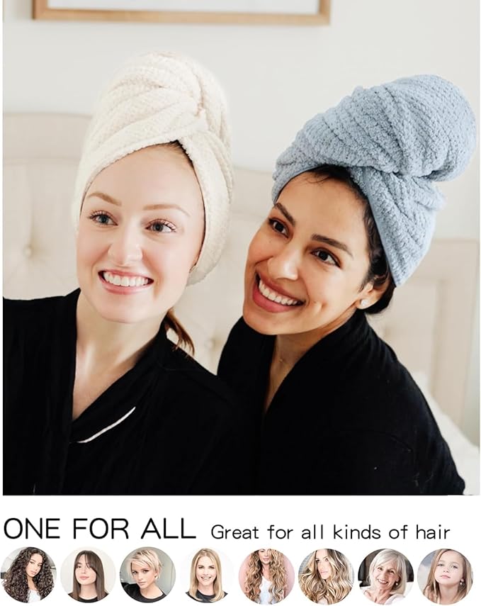 Microfiber Hair Towel Wrap Turban 2 Pack Large | Super Absorbent Quick Dry & - Image 7