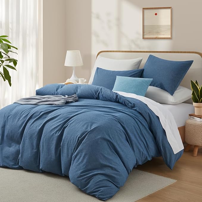 LOVQUE 100% Washed Cotton Duvet Cover King Size, Denim Blue Fade-Resistant - Image 2