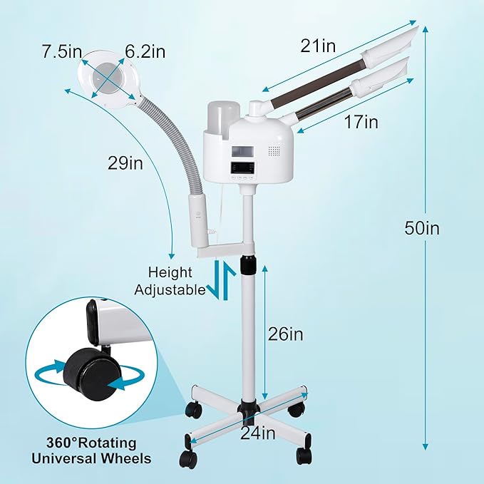 Professional 3 in 1 Facial Steamer, Stand on Wheels - Image 5