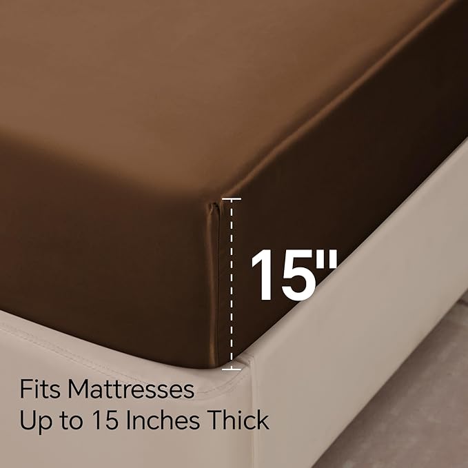 BEDELITE Satin Sheets Twin XL Size Bed Set, Luxury Soft Brown Silky Sheets - Image 6
