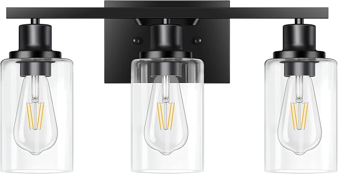 3-Light Vanity Light, Matte Black Bathroom Lighting Fixtures Over Mirror - Image 8