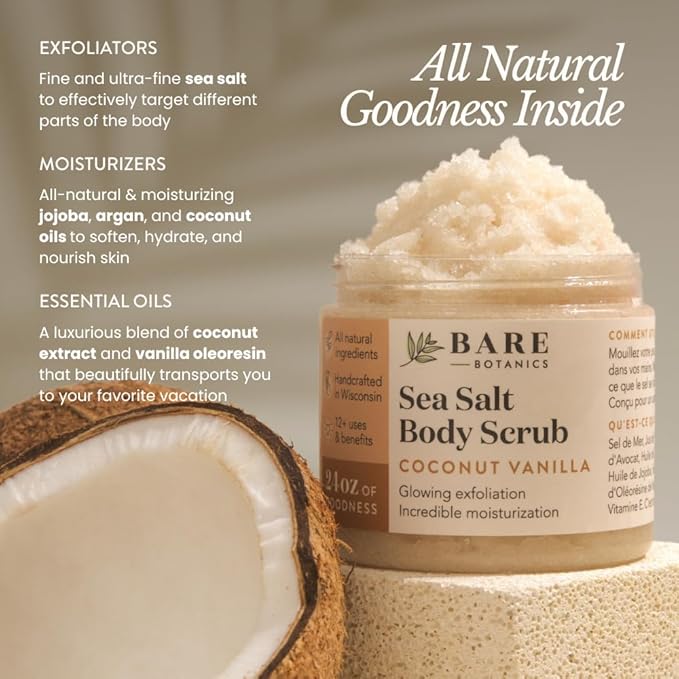 Bare Botanics Coconut Vanilla Body Scrub 24oz | Made in Madison, WI | All - Image 2