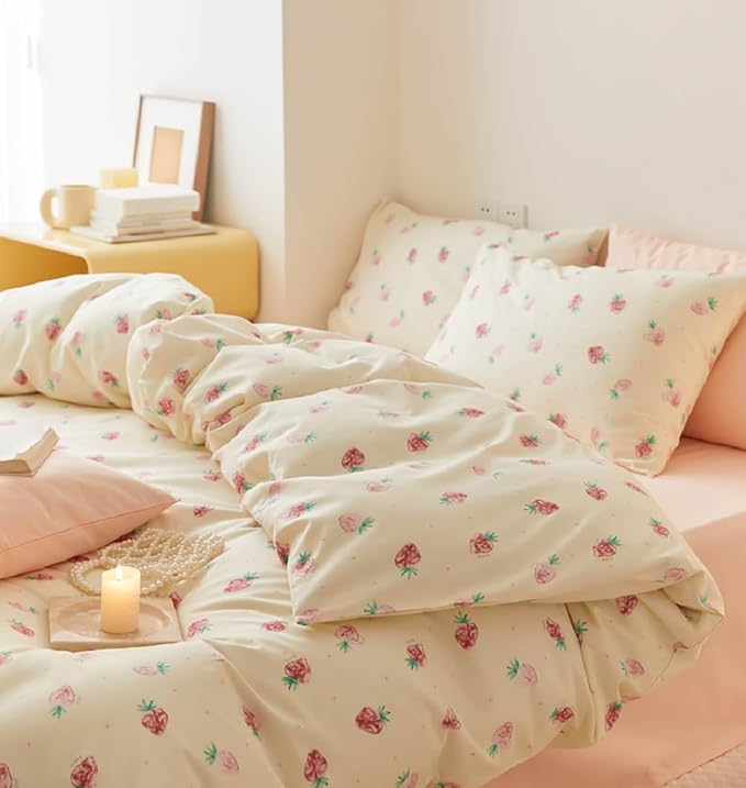 Nayoroom Strawberry Duvet Cover Set Queen Size Girls Cute Pink Strawberries by Nayoroom