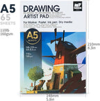 TRANSON Artist Mix Media Sketchbook Marker Pad, 5.8”x8.3” 65 Sheets A5 Art Papers, 110lb/160gsm for Painting, Drawing and Sketching
