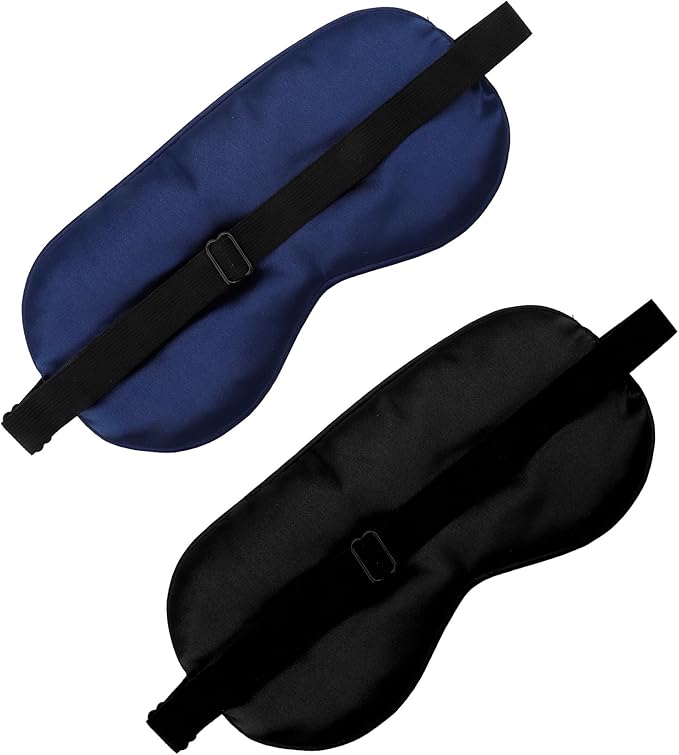 2 PCS Black Blue Satin Sleep Masks, Adjustable Silk Eye Mask - Image 3