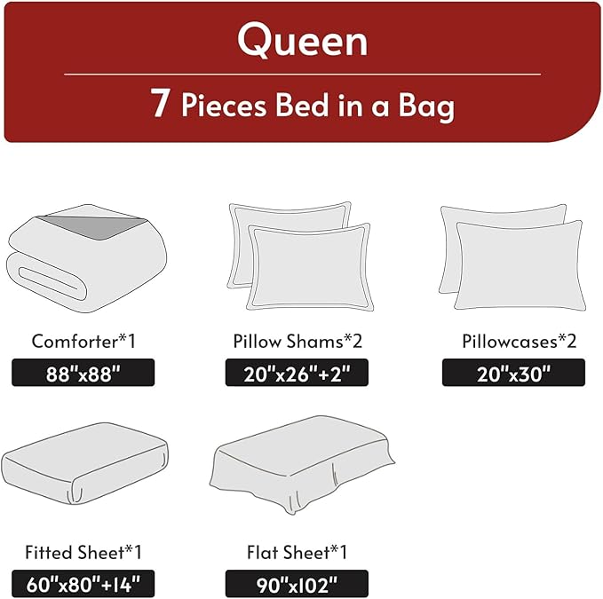 MUXHOMO 7 Pieces Queen Comforter Set, Reversible Bed in a Bag Queen Size - Image 5