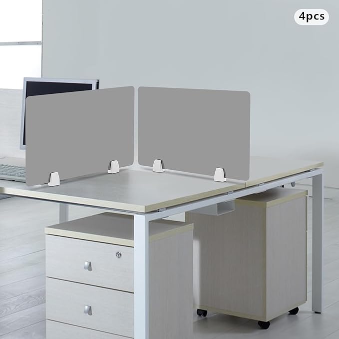4PCS Desk Dividers Office Partitions,Privacy Desk Panel Protective, Frosted Acrylic with Clamps Classroom Privacy Shield for Offices Schools Call Centers 23.62x15.75in (Grey)