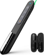 Norwii N76 Rechargeable Presentation clicker, Long Range Presentation Remote, Wireless Presenter, Pointer for PowerPoint Presentations, Slide Control - Green Light+Case